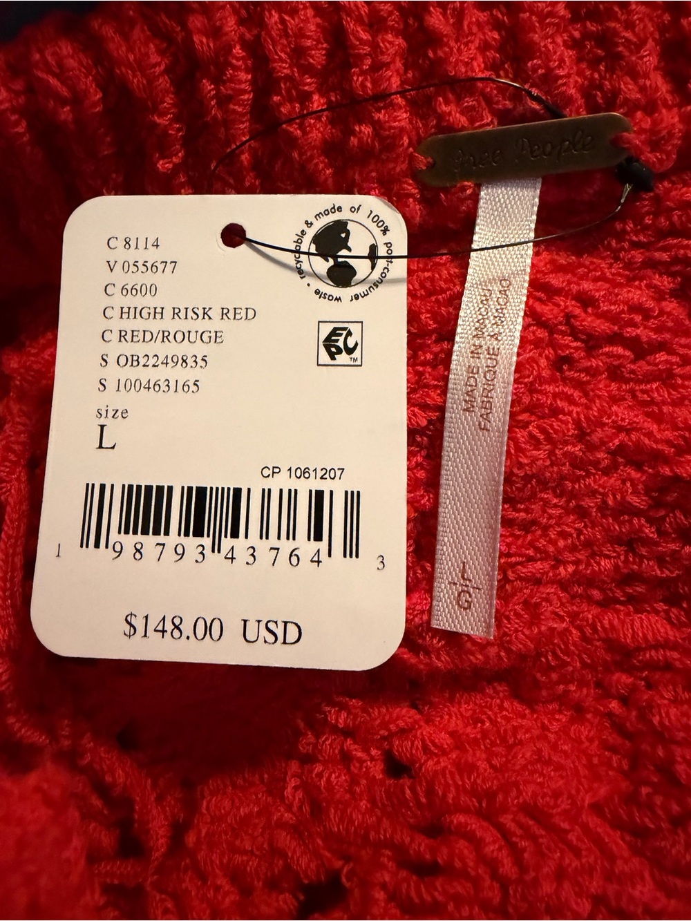 Free People Red Cable Knit Henley Sweater NWT $148 - Picture 5 of 6